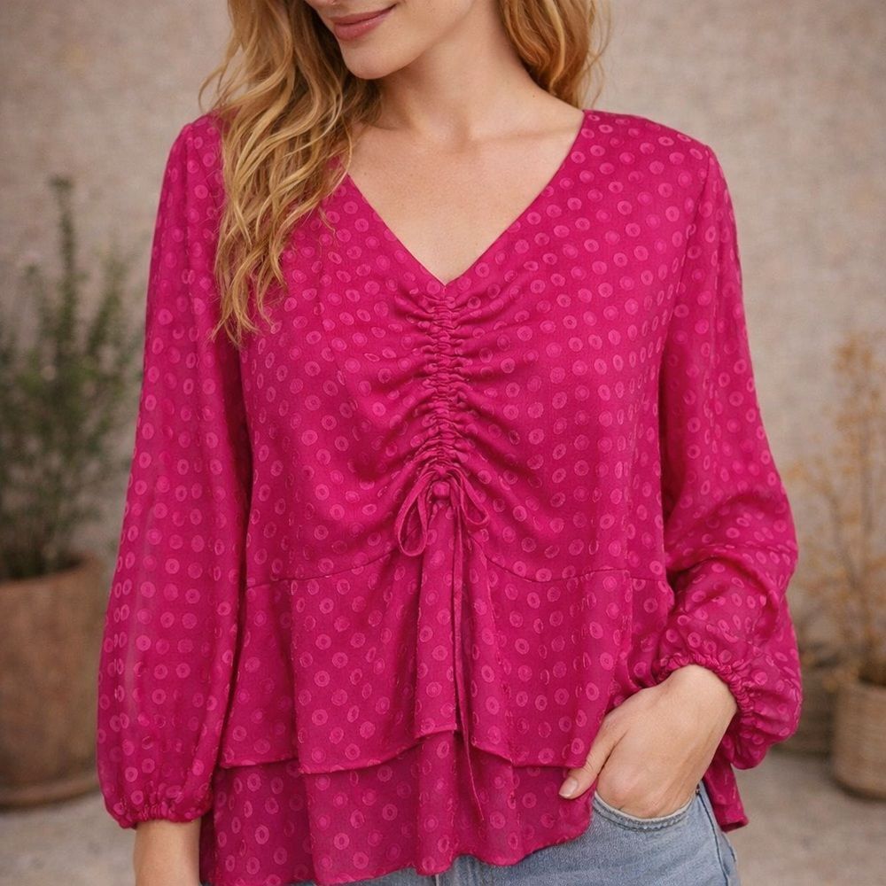 Cato Hot Pink Long Sleeve Size XL Dot Cinch Tie
Ruffled Blouse
